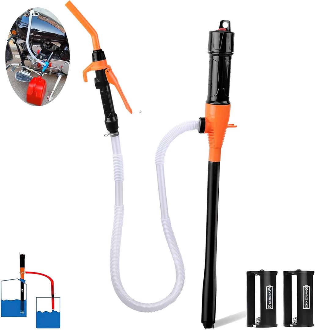 Portable Power Battery Transfer Siphon Pump for Gasoline, Diesel, Water Transfer,Operated Electric Siphon Pump, Easy to Use Hand Fuel Transfer Pump (Orange)