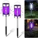 2 Pcs Solar Bug Zapper Outdoor Mosquito Killer Lamp with LED Lights Waterproof Grid Cylinder Mosquito Repellent Killer Zapper with High Voltage Electric for Garden Patio Yard(Black,21.2 Inch)