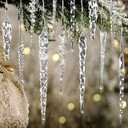 OuMuaMua 100 Pcs Christmas Tree Icicle Ornaments Clear Acrylic Icicle Christmas Decoration Crystal Hanging Icicles Ornaments for Xmas Tree Winter Wedding Party Decor