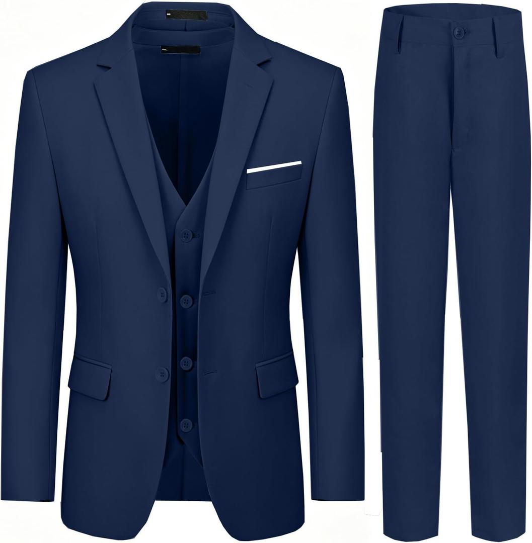 Boys Suits 3 Piece Slim Fit Suit Set Dresswear Ring Bearer Outfit for Boy (Blue) 10Y