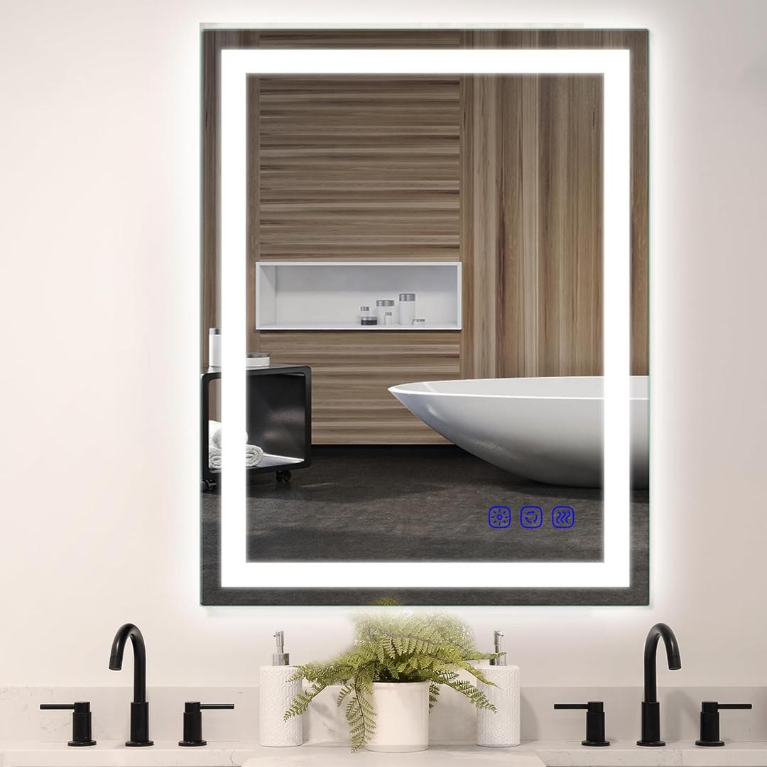 24"x36" LED Bathroom Mirror  Front Lighted Vanity Makeup Mirror, 3-Color Stepless Dimmable, Anti-Fog, CRI 95+, Memory Function, Large Smart Mirror for Wall