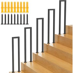 U-Shaped Staircase Handrails,Indoor Outdoor Iron Matte Black Stair Handrail,Floor Mounted Industrial Hand Rail,Non-Slip Support Bar Porch Deck Loft Corridor Stair Rail for Elderly & Children(90cm/3FT) (35.5in)