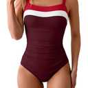Aidonger Women's Ribbed One Piece Swimsuits Color Block Tummy Control Bathing Suit Slimming 1 Piece Swimwear, Large