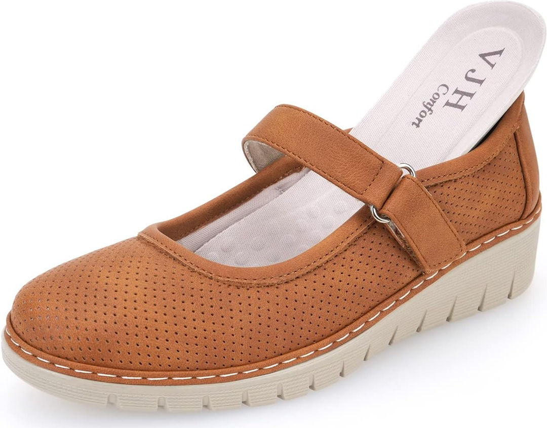 VJH Confort Women's Mary Jane Flats | Breathable Comfort Slip-on Walking Shoes 7
