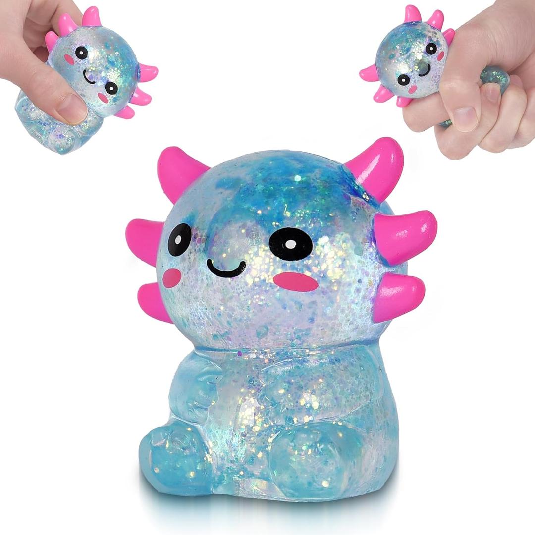 Axolotl Squishy Toy, Cute Slow Rising Fidget Toy for Stress Relief, Soft Squeeze Sensory Toy for Kids and Adults, Handheld Stress Ball for Anxiety and Focus Sitting Posture Axolotl(Blue)