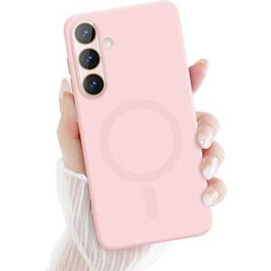 for Samsung Galaxy S24 Plus 5G Magnetic Case, Cute Soft Liquid Silicone Case for Women Girls Men Anti-Scratch Bumper Shockproof Camera Lens Protection Cover for Samsung Galaxy S24 Plus-Pink