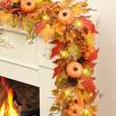 Fall Garland for Mantle, 5.9 FT Artificial Fall Leaves Garland with Lights Maple Leaves Pumpkins, Gorgeous Fall Decorations for Home Front Door Mantel Centerpieces Thanksgiving Decor