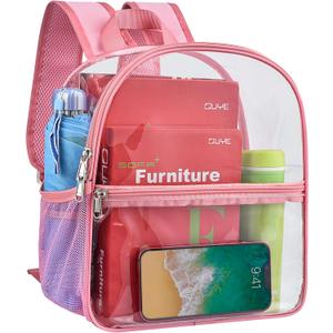 Paxiland Clear Backpack Stadium Approved 12126 with Reinforced and Wider Shoulder Straps, Small Clear Bag for Schools, Concerts, Work, Festivals and Sporting Events - Pink