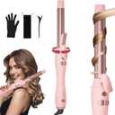 Extra-Long Barrel Rotating Curling Iron with Short Clamp, Automatic Curling Iron 1 Inch Creates Loose Curls for Medium and Long Hair, High Heat 410F, Instant Heat up, Double Ceramic, Dual Voltage
