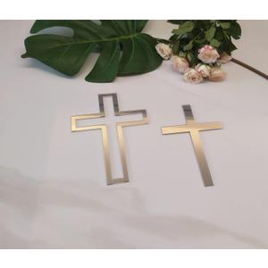 16pcs of Acrylic Cross Cake Topper, Cross Cake Charm for Baptism, Christening, Holy Communion Cake (6'', Silver Mirror)