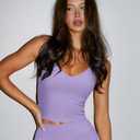 LASLULU Womens Adjustable Spaghetti Strap Sports Bra V Neck Wireless Padded Yoga Bra Camisole Workout Crop Tops (Purple, XL)