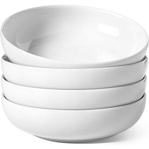 LE TAUCI Pasta Bowls 45 oz, Salad Bowls Set for Serving Soup, Pasta, Noodle, Dinner, Large Kitchen Bowl Plates, Microwave Safe - 8.5 Inch, Set of 4, White (45 oz, White)