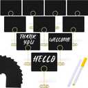 TecUnite 12 Pcs Mini Chalkboard Signs, 4"x3" Small Chalkboard Label with Metal Stand 2 Water Based Chalk for Food Buffet Tabletop Blackboard Sign for Party Bakery(Gold,3.4 x 1.6 in)