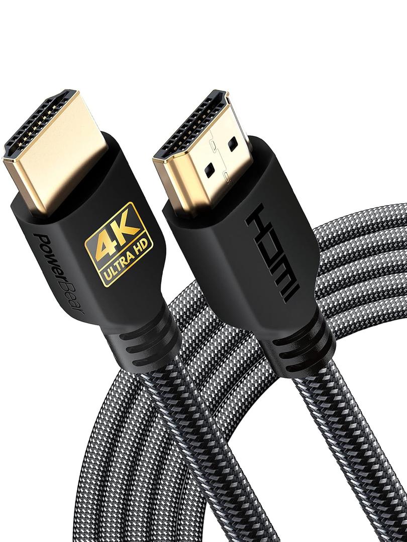 PowerBear 4K HDMI Cable 15 ft | High Speed Hdmi Cables, Braided Nylon & Gold Connectors, 4K @ 60Hz, Ultra HD, 2K, 1080P, ARC & CL3 Rated | for Laptop, Monitor, PS5, PS4, Xbox One, Fire TV, & More (15ft)
