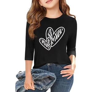 Kids Valentines Day Graphics Tees 3/4 Sleeve Crew Neck Heart Graphics Casual Tee Holiday Matching Tops