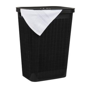 Mind Reader 60L Slim Laundry Hamper, Clothes Basket, Lid, Linen Design, Plastic, Black