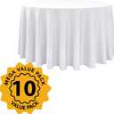 10-Pack White Round Tablecloths, 108 Inches, Stain-Resistant Polyester for 4-5 Ft Round Tables - Washable Table Covers for Weddings, Banquets, Birthday Parties, Events