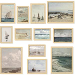 97 Decor Coastal Vintage Wall Art - Large Seascape Wall Art, Nautical Vintage Wall Decor, Retro Sea Landscape Wall Art Prints, Antique Sailboat Nautical Art Pictures for Home Bedroom (8x10 Unframed)
