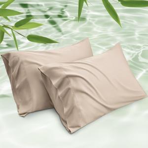 Bedsure Cooling Pillow Cases Queen Size Set of 2, Rayon Derived from Bamboo Cooling Pillowcase for Hot Sleepers, Cool Pillow Covers with Envelope Closure for Women, Men, Khaki, 20x30 Inches