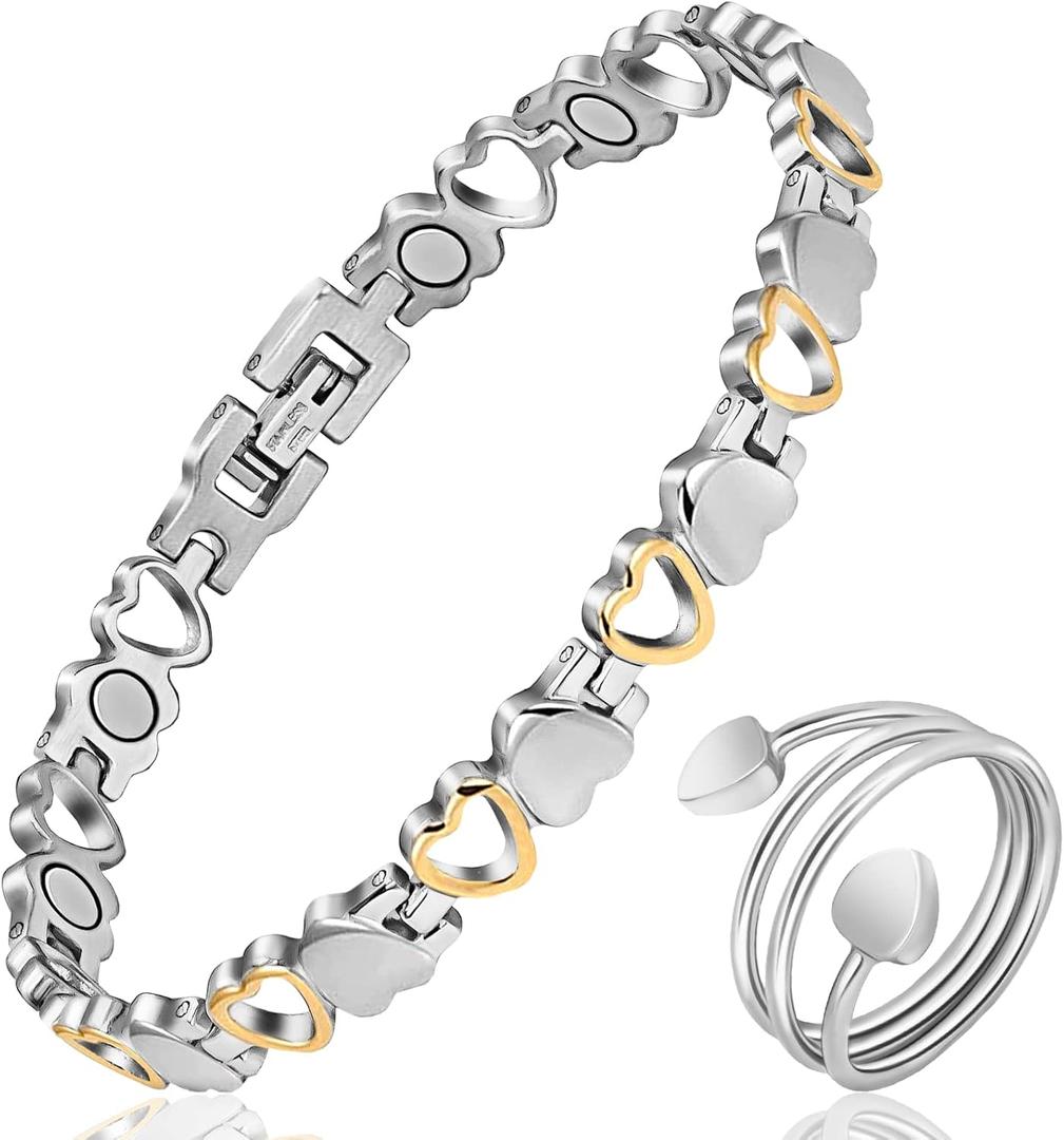 Mahnco Lymph Detox Magnetic Bracelet, Titanium Bracelet for Women, Lymphatic Drainage Ring & Bracelet with 3500 Gauss Magnets-Jewelry Gift Set with Adjustment Tool