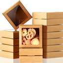 Zonon 60 Pcs Kraft Paper Boxes with Window 4.13 x 4.13 x 1.18 Inch Candy Packaging, Small Gift Boxes, Soap holder, Mini Treat Packaging for Bakery Chocolate Jewelry Display (Brown)