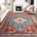 SERISSA Washable Rugs 8x10 Area Rugs, Large Non-Slip Boho Living Room Rust Rug, Ultra Soft Vintage Print Distressed Oriental Tribal Farmhouse Carpet for Dining Room Bedroom Dorm Office Home Decor (8' x 10', Tribal Medallion/Multi)