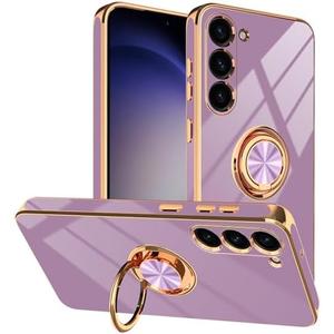 Tnarru Designed for Samsung Galaxy S23 Plus Case with Ring Stand, Support Magnetic Car Mount Rotating Finger Holder Soft TPU Cover Plating Edge Slim Phone Case for Galaxy S23+ Plus Purple