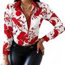 Blouses for Women Dressy Casual Colorful Long Sleeve Shirt Floral Print Tops Loose Collar Sexy T-Shirts Fashion 2023 (XXXL)