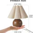 Farmhouse Cute Small Table Lamp, Wood Grain Vintage Table Lamps for Bedroom Nightstand, Cute Mini Bedside Small Table Lamps for Small Spaces with Scalloped Shade for Kitchen Counter, Bookshelf