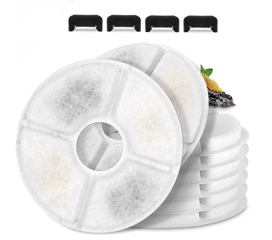 Cat/Pet Water Fountain Filters, 12 Pieces Set Pack of 8 Replacement Filter Fit for 81oz/2.4L, 3 Filtration System with 4 PreFilter Sponges