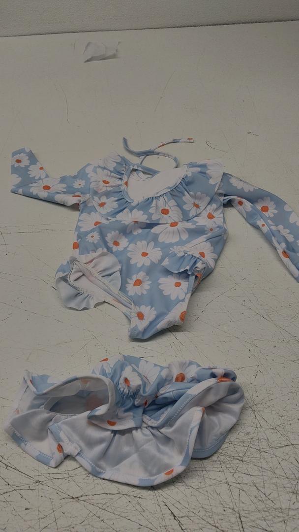 SUNNY PIGGY Baby Girls One Piece Swimsuit Long Sleeve Floral Bathing Suit+Hat 2Pcs