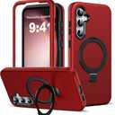 Designed for Samsung Galaxy S25 FE Case with Magnetic Ring Stand [Compatible with Mag-Safe][Military Grade Drop Protection][Build in Kickstand] S25 FE Phone Case 6.7",Red