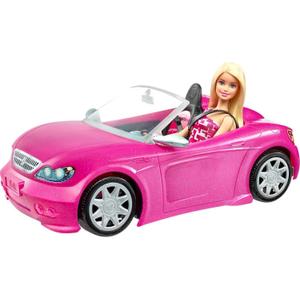 Barbie Playset with Sparkly Pink 2-Seater Toy Convertible Car Featuring Glam Details & Fashion Doll in Sundress & Sunglasses 