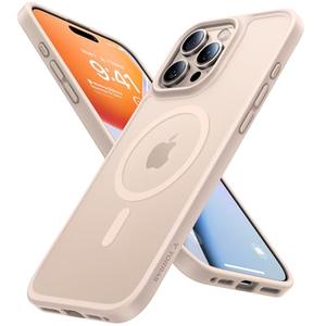 TORRAS Stronger Magnetic & Shockproof for iPhone 16 Pro Case, Military Grade Drop Protection, Compatible with MagSafe, Case for iPhone 16 Pro Slim, Translucent Matte White Back/ Desert Titanium Edge