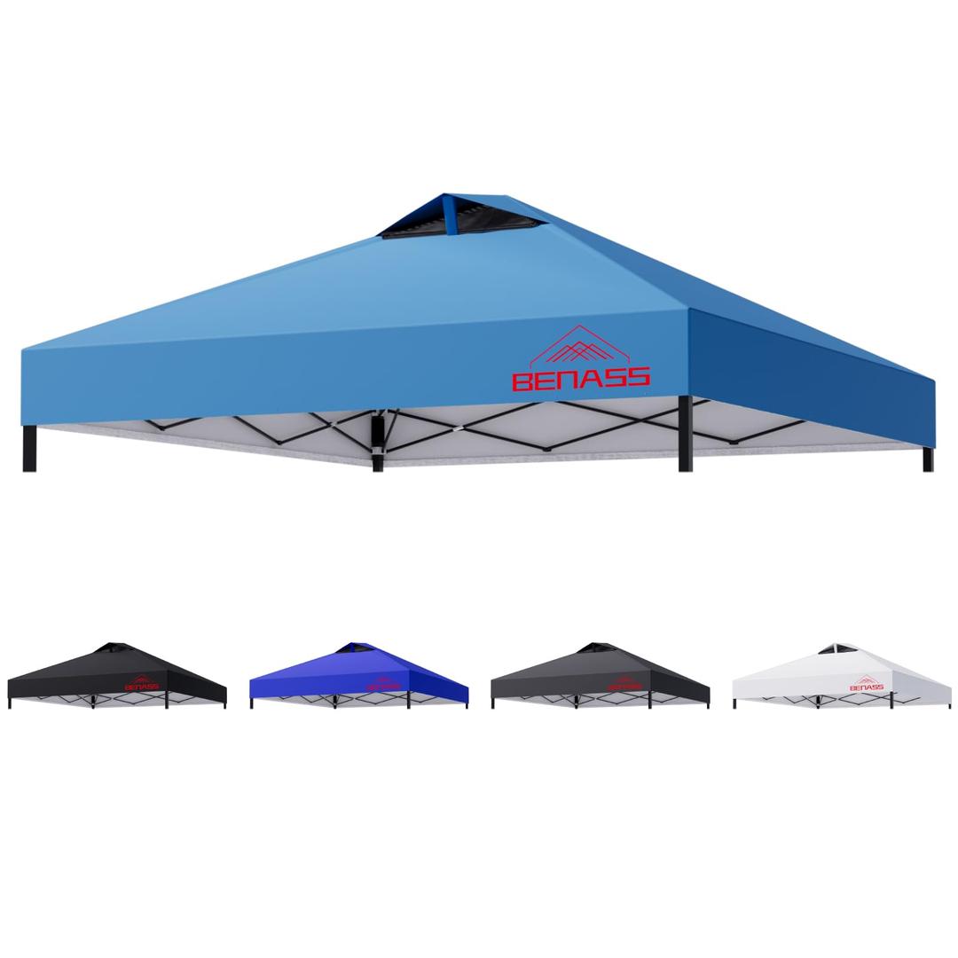 Benass Pop Up Canopy Replacement Top with Air Vent and 1" Reserved Velcro Strip (10x10, Light Blue)