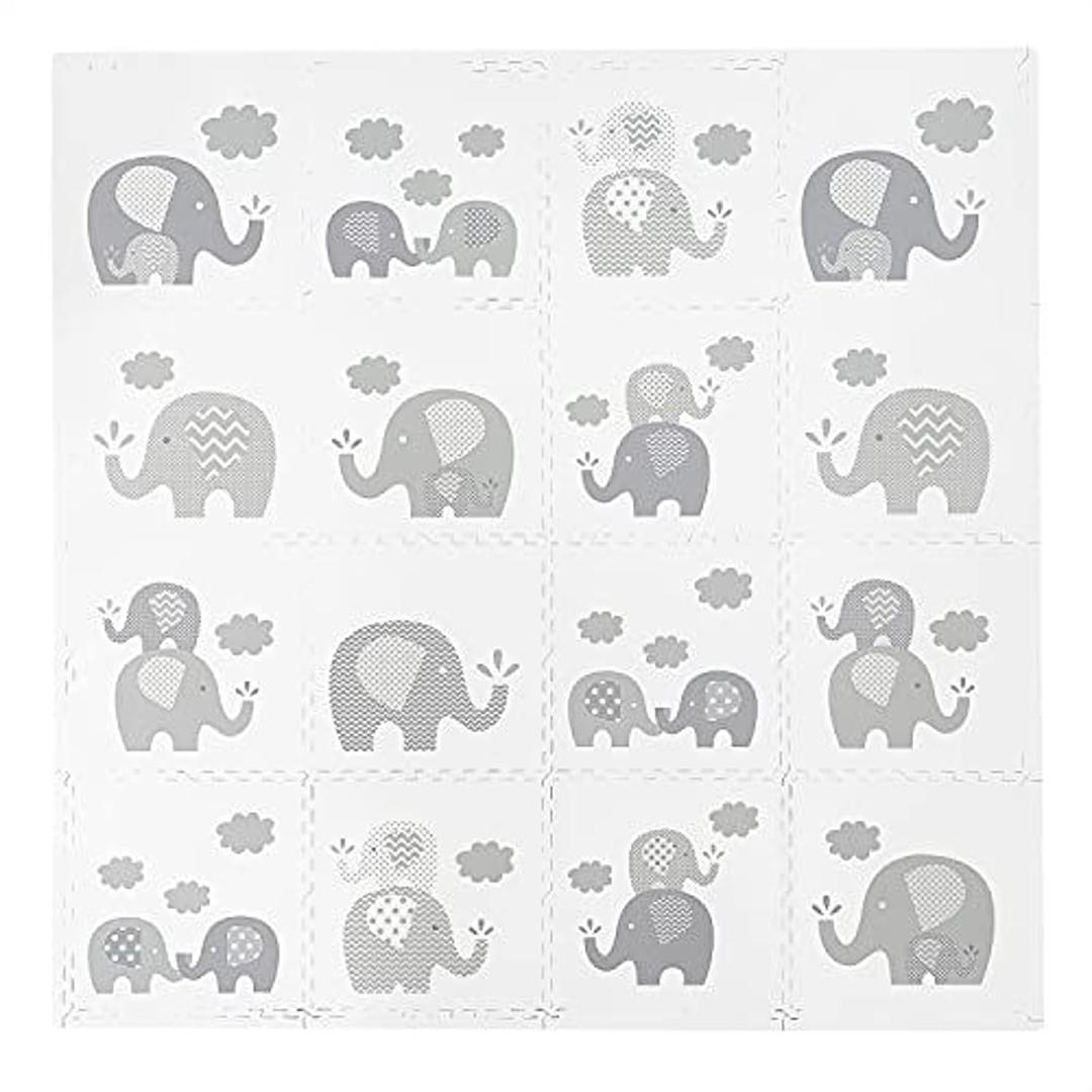 Tadpoles Elephant Print Play Mat Set, Grey, 16 Piece