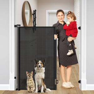48 Inch Extra Tall Pet Gate, Extends to 55" Wide, Extra Tall Retractable Baby Gates for Dogs Indoor Dog Gate Mesh Cat Gate for Doorways - Upgraded Height to Prevent Jumping Over, Black