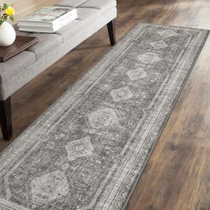 GENIMO 2x5 Non Slip Hallway Runner Rug, Machine Washable, Thin & Low Pile Lightweight for Kitchen, Laundry, Entryway, Bedroom & Living Room, (Grey)