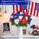 44 Heads Artificial Cemetery Flowers for Grave, 2 Bouquets UV Resistant Outdoor Grave Decorations Daisies, Red White Blue Patriotic Memorial Flowers for Veterans Outdoor Indoor USA 250th Anniversary