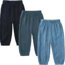 3 Pieces Kids Cotton Linen Elastic Casual Trousers Baby Boys Girls Summer Fall Basic Loose Long Baggy Harem Pants