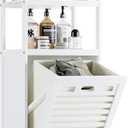 HITNET Bamboo Tilt Out Hamper, 10 Gal Bathroom Laundry Cabinet with Hidden Foldable Basket, Freestanding Clothes Storage Organizer with Storage Shelf, White