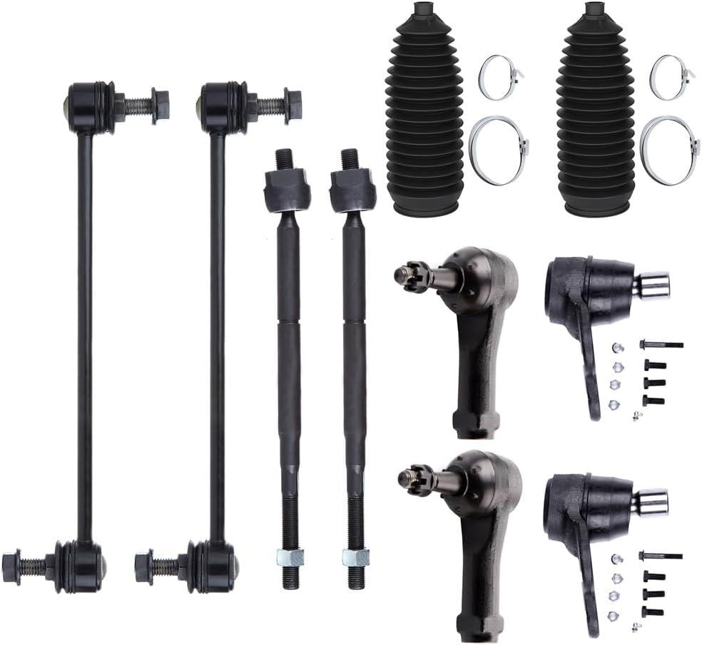 10-PC SET Suspension Kit fit 2004-2012 for Chevy for Malibu 2005-2010 for Pontiac G6 2007-2009 for Saturn Aura Front Outer Inner Tie Rod End Steering Boot Lower Ball Joint Sway Bar Link