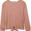 Long Sleeve Ribbed Tie Front Top (Medium, Cinnamon)