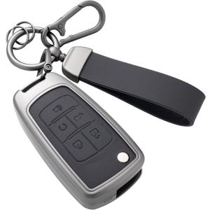 Key Fob Cover with Heavy-duty Keychain for Chevy Equinox Camaro Cruze Impala Malibu Sonic Terrain (Black) (Red)