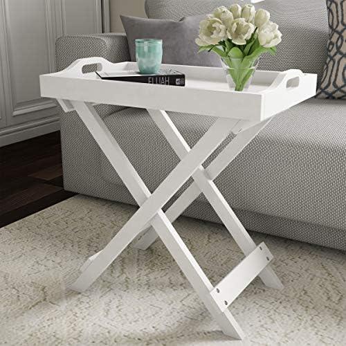 Lavish Home Folding TV Tray Table - Contemporary Side Table with Removable Tray Top for Food Serving, Meals, or Decor in Living Room, Bedroom, or Home Office (Single, White)