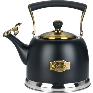 Tea Kettle Stainless Steel Teapot, Stainless Steel Teakettle for Stove Top with Heat Proof Ergonomic Handle 3.0 Quart (Black)