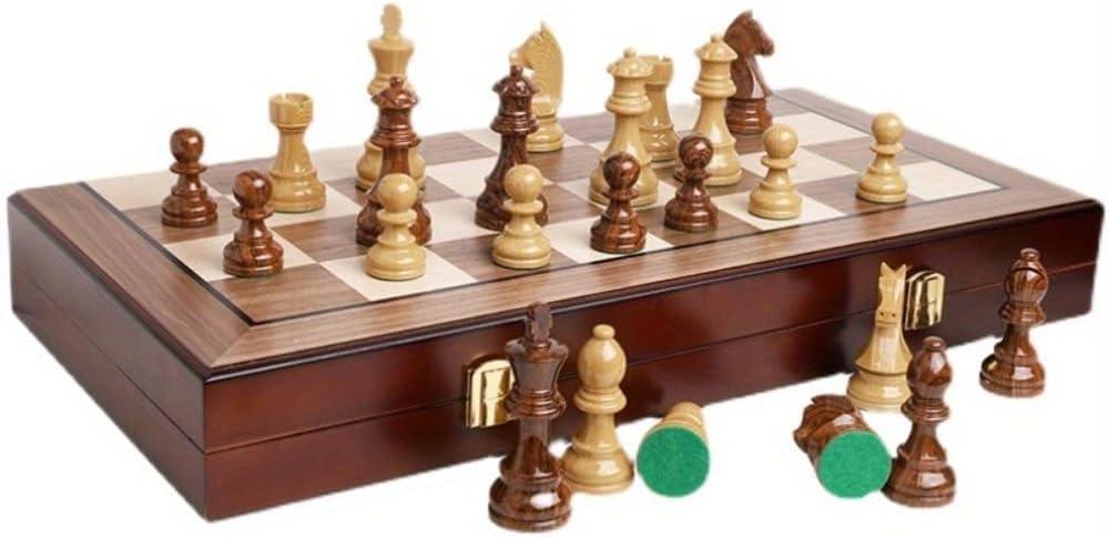 20" Extra Large Folding Chess Set - Walnut Wood Board & Weighted PVC Pieces - Portable Tournament Game for Adults, Travel, Gifts (Perfect for Beginners & Adults)