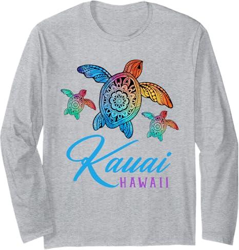 Kauai Tie Dye Sea Turtle Hawaii Family Vacation Long Sleeve T-Shirt, Heather Grey, XX-Large