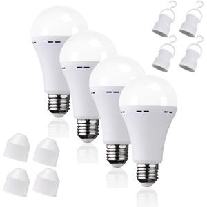 2 x Rechargeable Emergency LED Bulb, with 1200mAh Backup Battery, Standard E26/27 Base, Suitable for Indoor and Outdoor Use, White Light, 4 Pieces