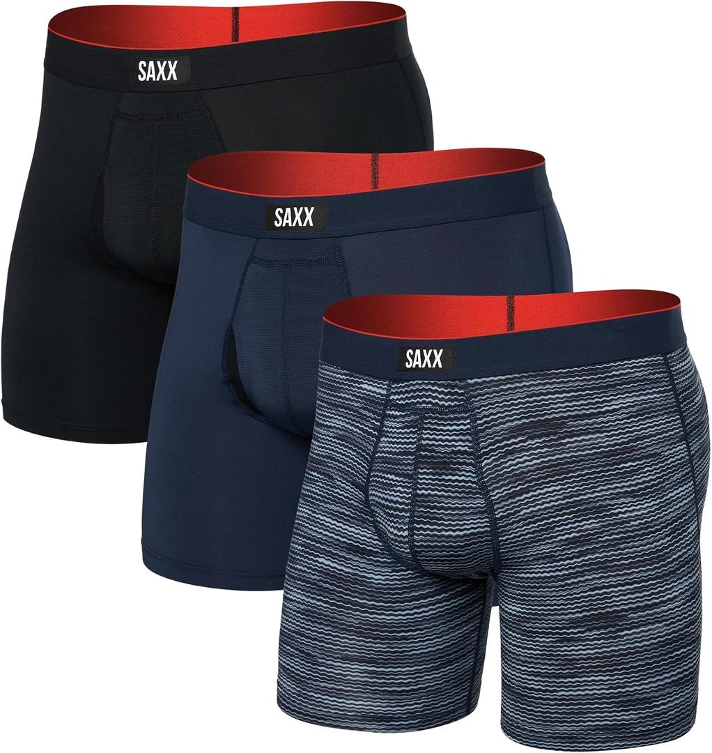 SAXX Underwear Co. Men's Multi-Sport Mesh Boxer Brief Fly 3-Pack (Black, L)